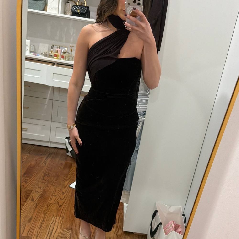 meshki chocolate brown velvet midi dress